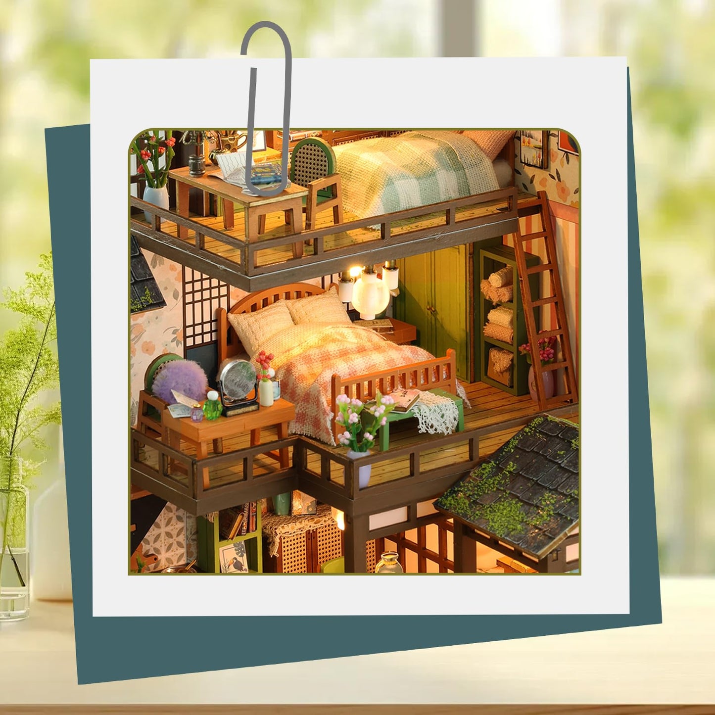 Bamboo Courtyard Miniature Wooden Dollhouse DIY Kit with LED Lights for Adults – Model WC-PH-1569