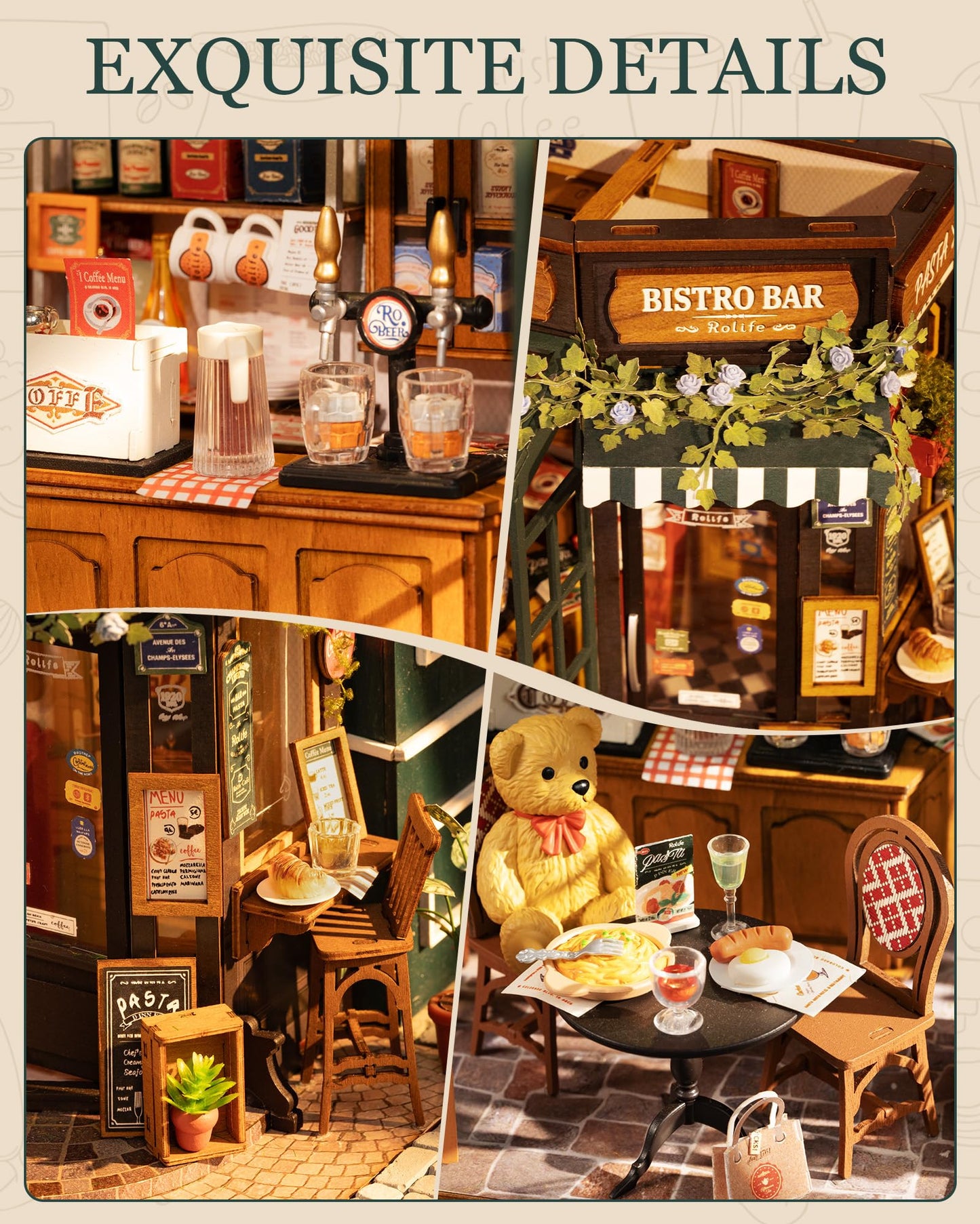 Tipsy Restaurant Miniature Bistro DIY House Kit with LED Lights for Adults – Model DG167