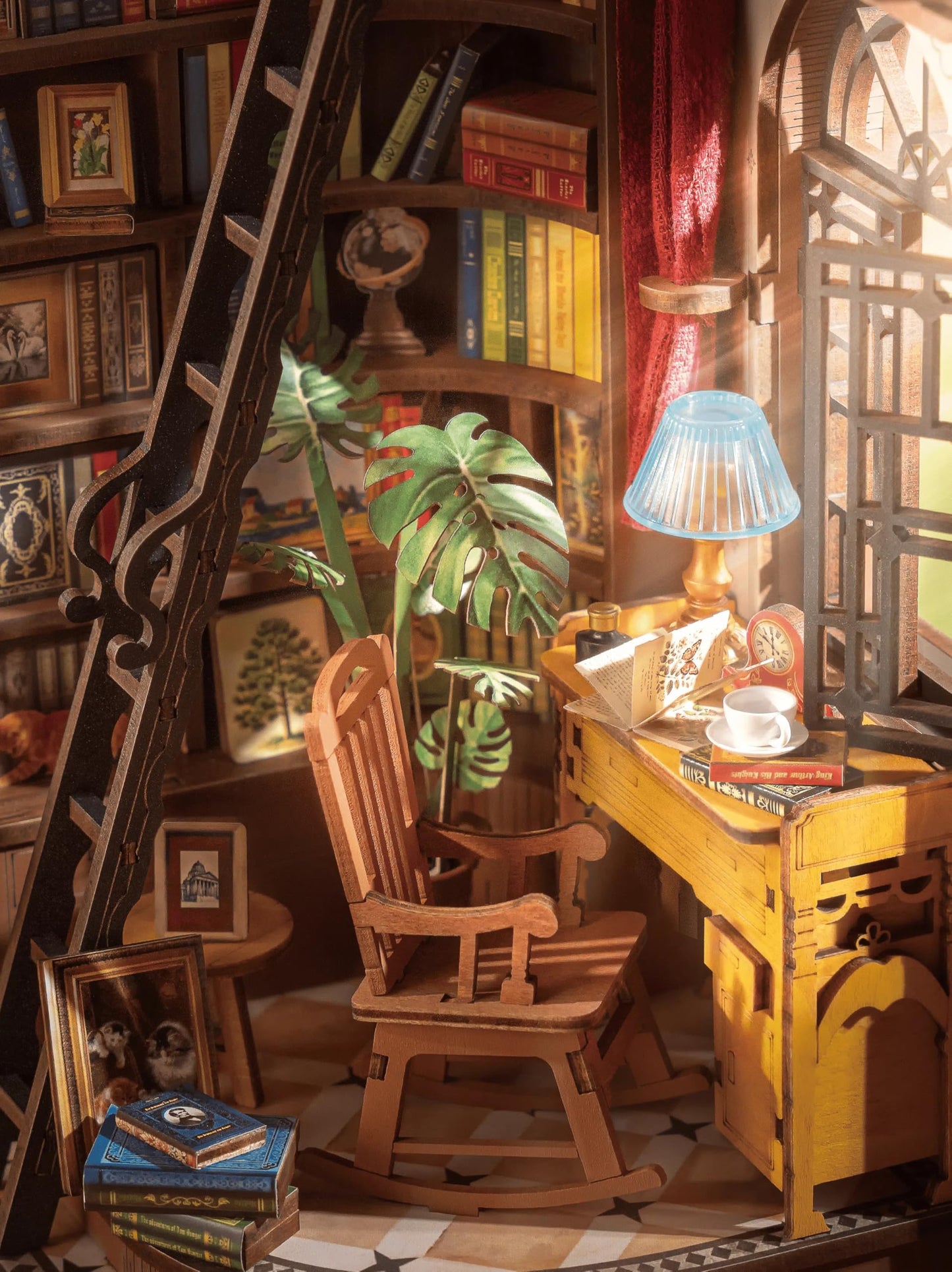 Silent Corner Study Book Nook DIY Wooden Miniature Kit with LED Lights – Model TGE02