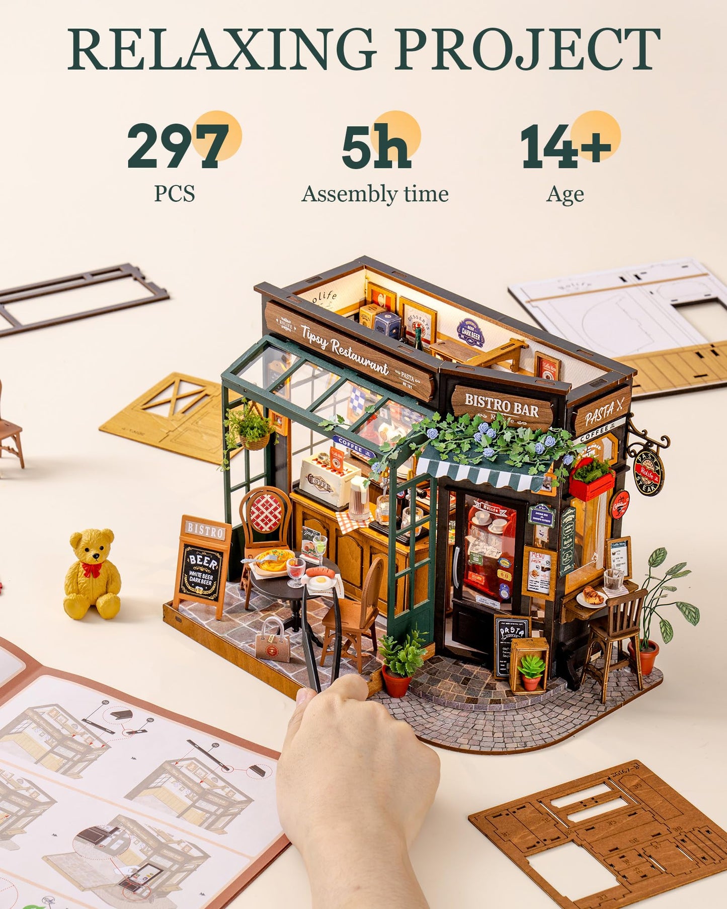 Tipsy Restaurant Miniature Bistro DIY House Kit with LED Lights for Adults – Model DG167