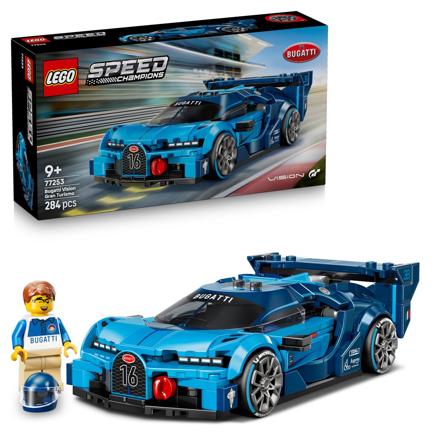 Speed Champions Bugatti Vision GT Race Car Building Set with Driver Minifigure – Model 77253