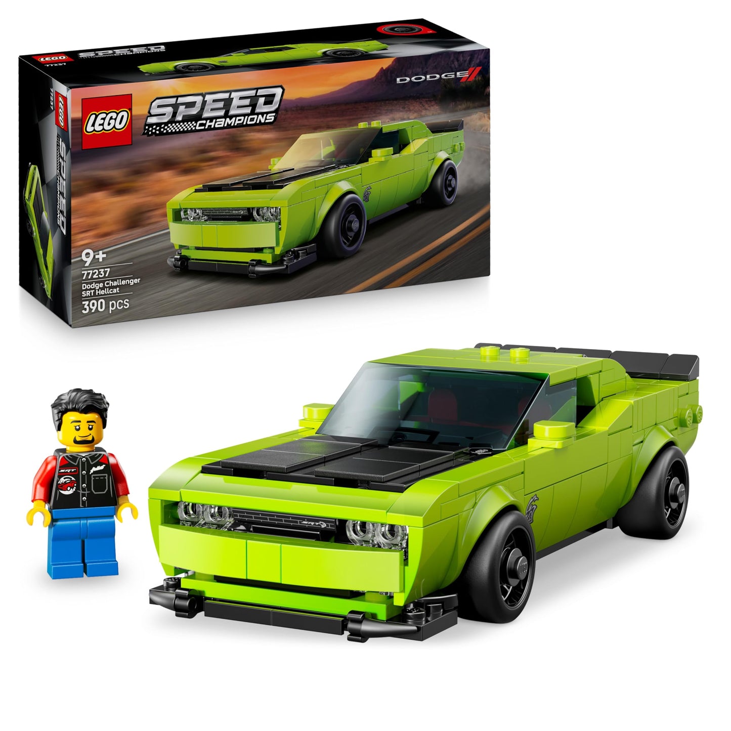 Dodge Challenger SRT Hellcat Sports Car Building Set with Driver Figure – Model 77237