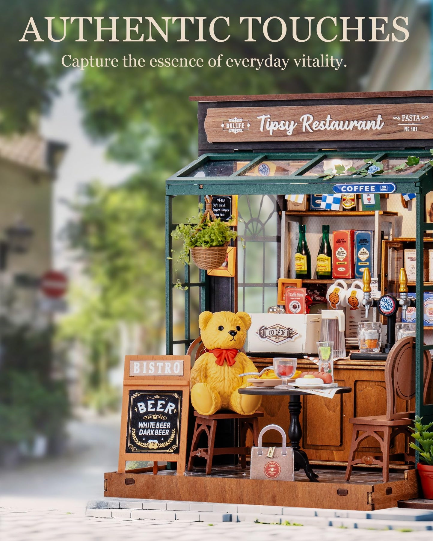 Tipsy Restaurant Miniature Bistro DIY House Kit with LED Lights for Adults – Model DG167