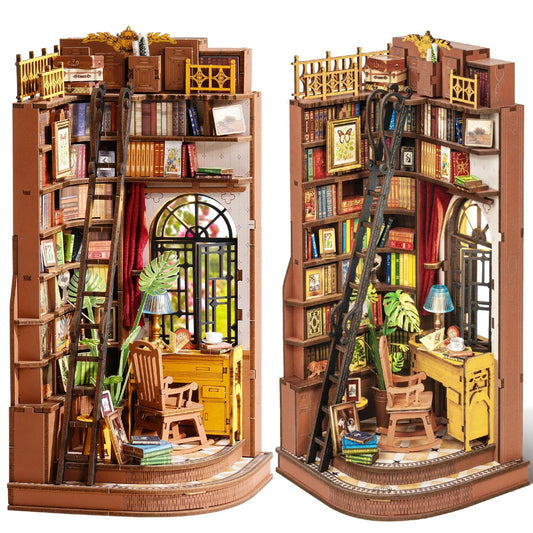 Silent Corner Study Book Nook DIY Wooden Miniature Kit with LED Lights – Model TGE02