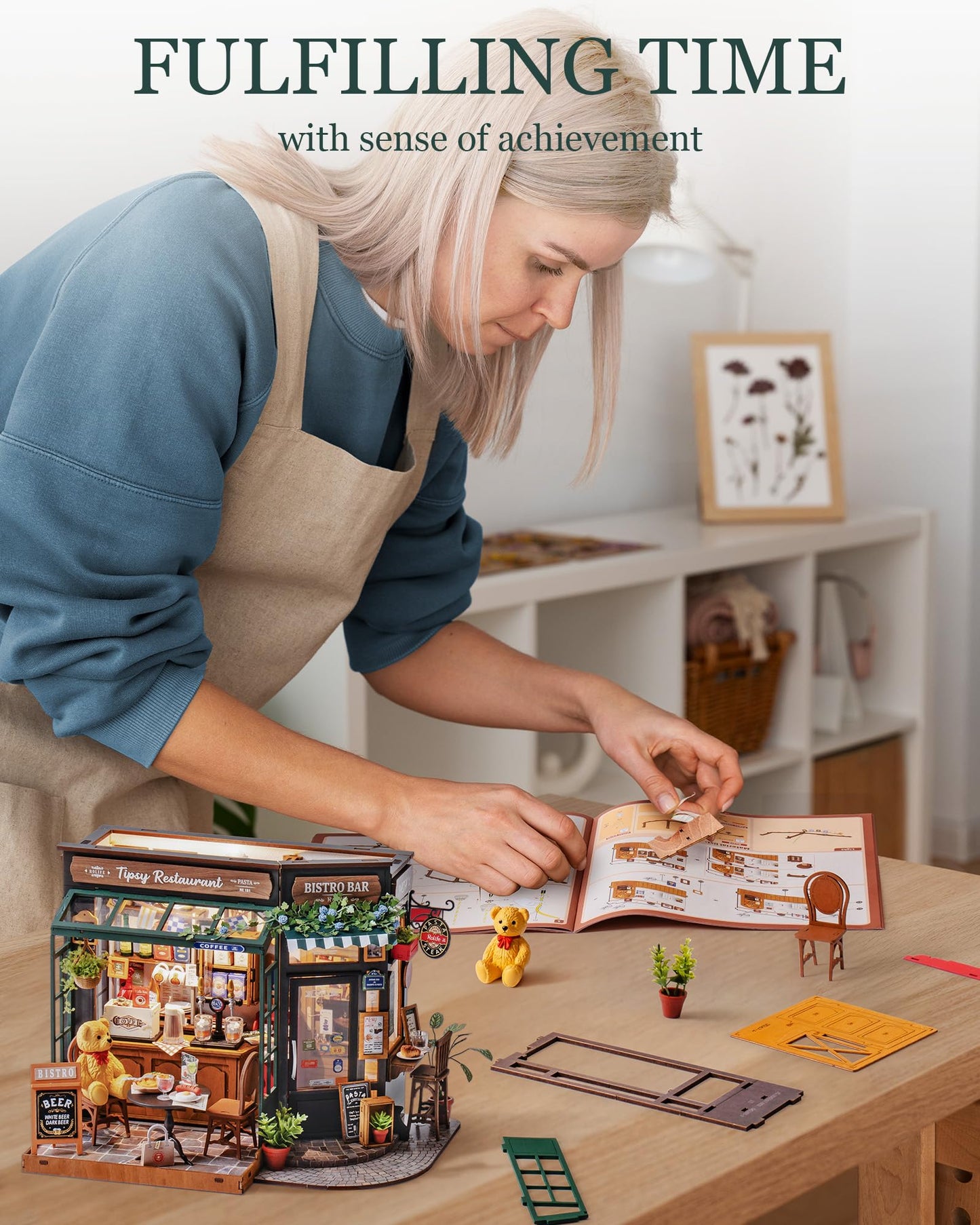 Tipsy Restaurant Miniature Bistro DIY House Kit with LED Lights for Adults – Model DG167
