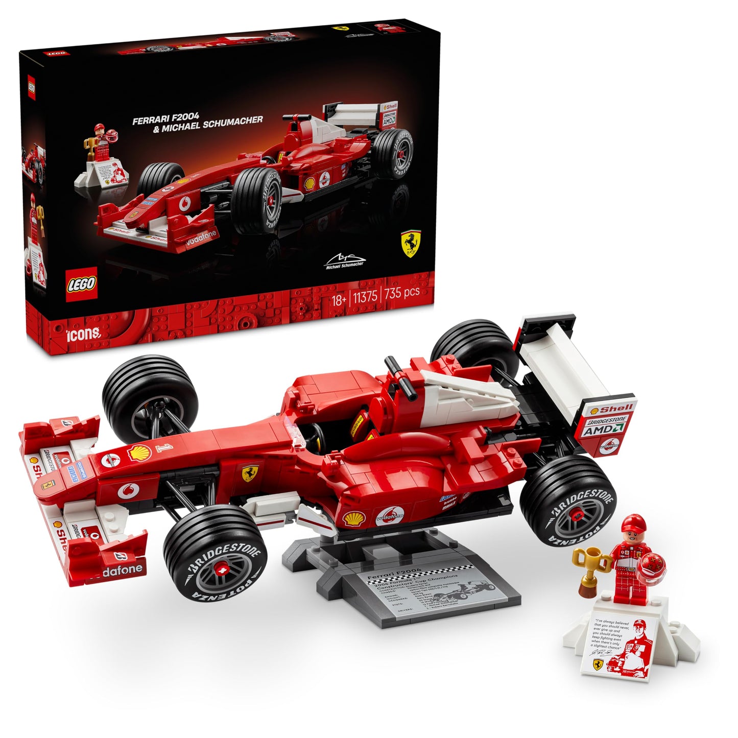 Icons Ferrari F2004 Formula 1 Race Car Building Set with Michael Schumacher Figure – Collectible Model 11375