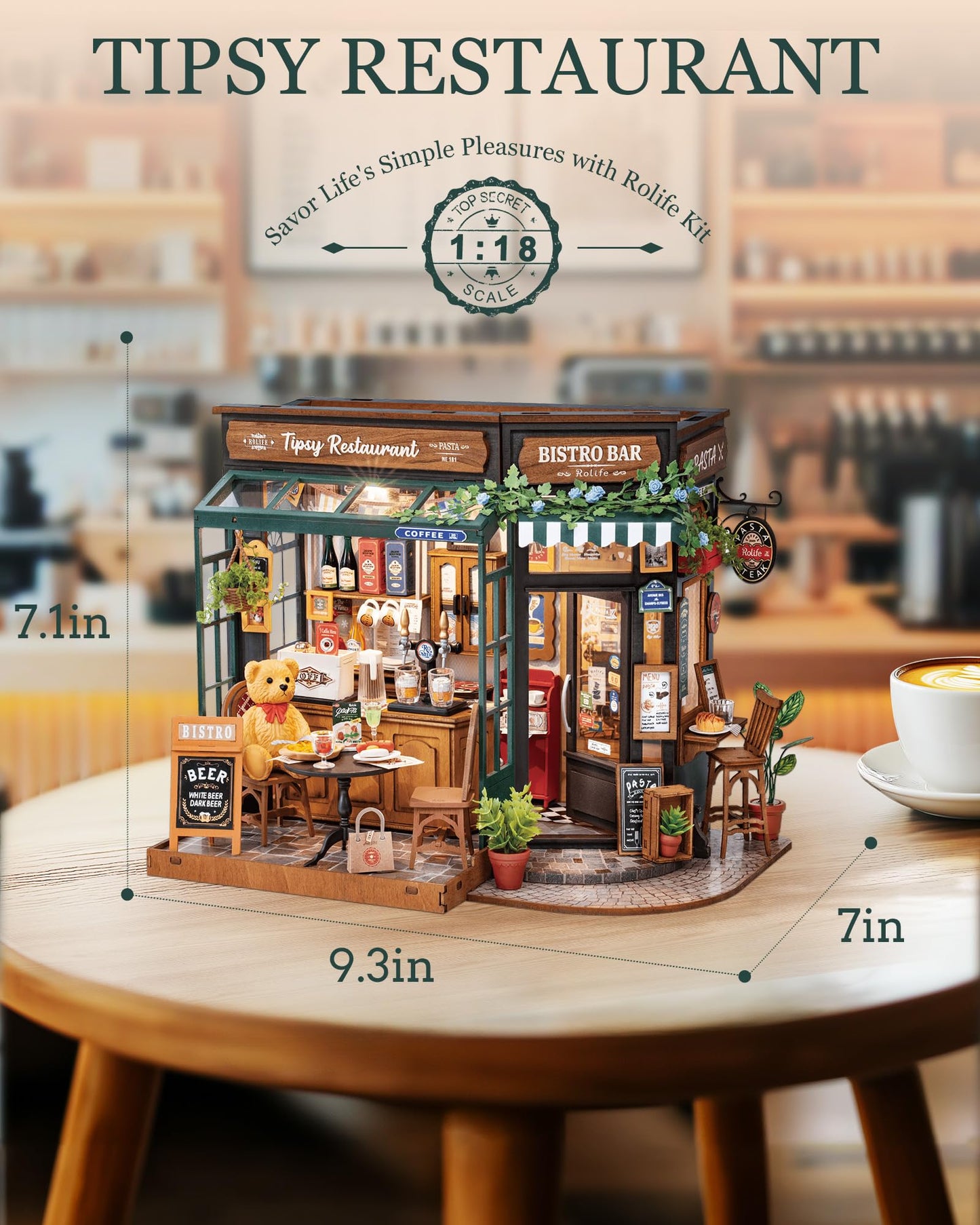 Tipsy Restaurant Miniature Bistro DIY House Kit with LED Lights for Adults – Model DG167