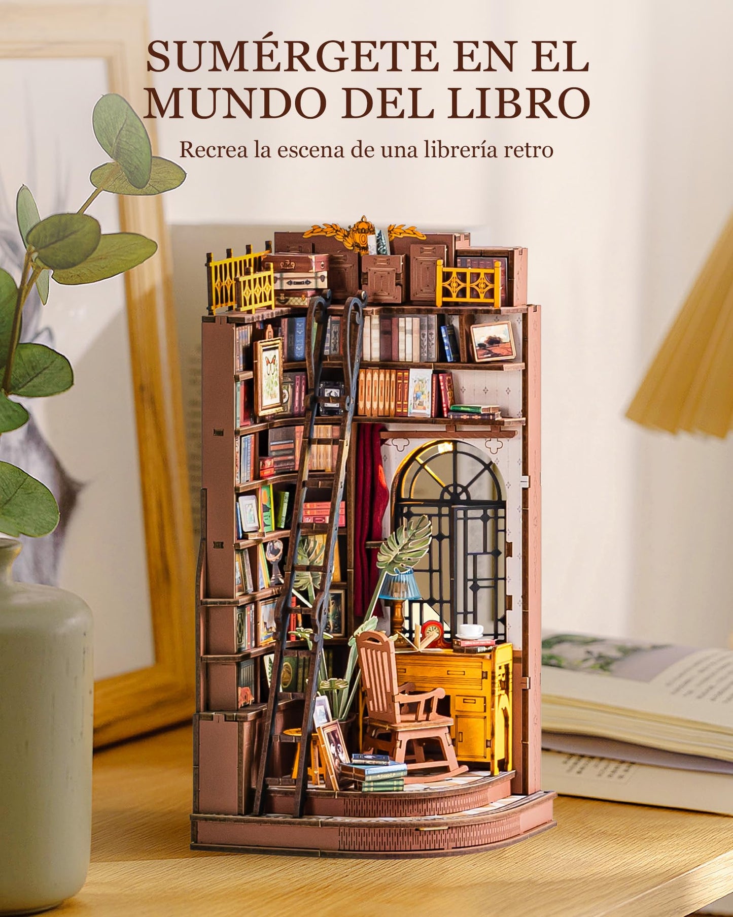 Silent Corner Study Book Nook DIY Wooden Miniature Kit with LED Lights – Model TGE02