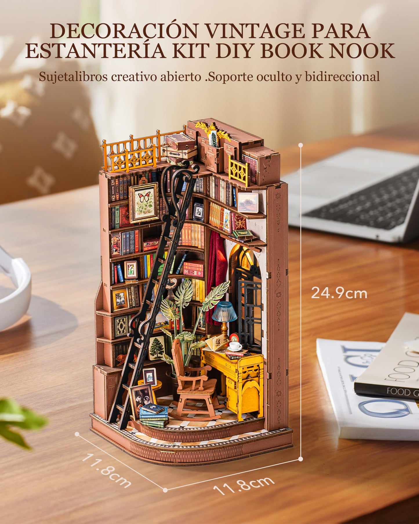 Silent Corner Study Book Nook DIY Wooden Miniature Kit with LED Lights – Model TGE02