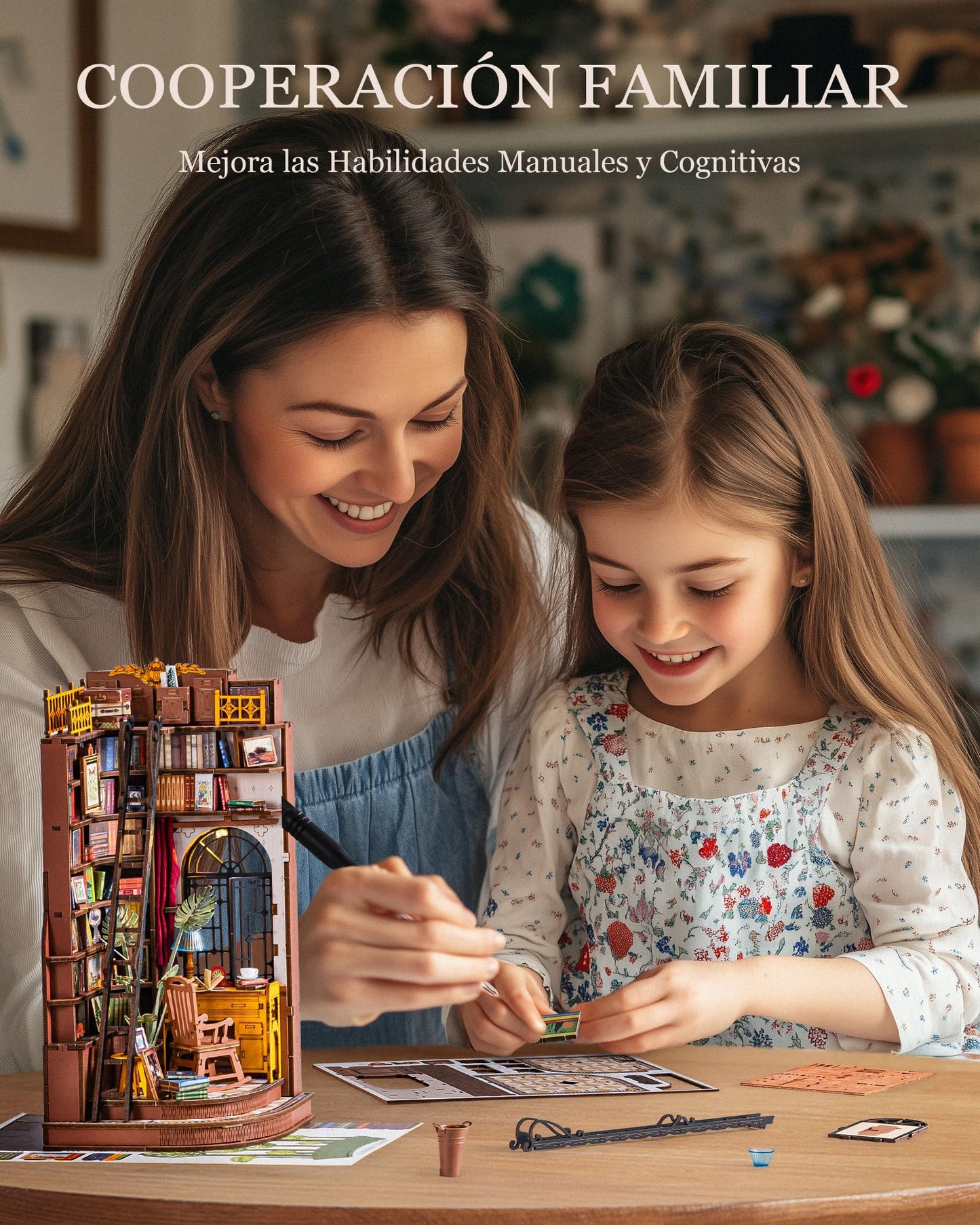 Silent Corner Study Book Nook DIY Wooden Miniature Kit with LED Lights – Model TGE02