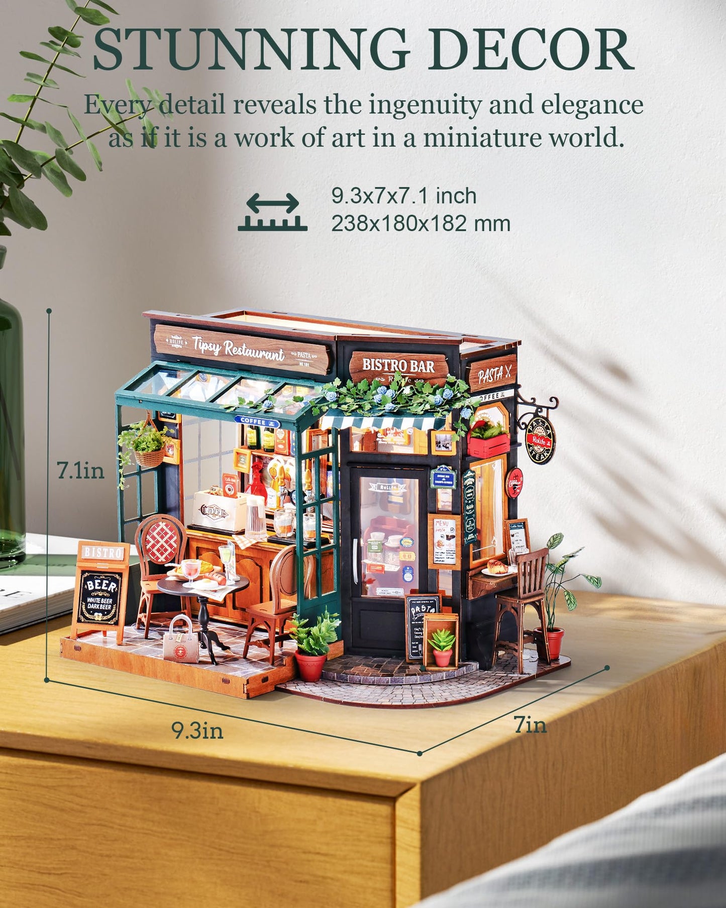 Tipsy Restaurant Miniature Bistro DIY House Kit with LED Lights for Adults – Model DG167