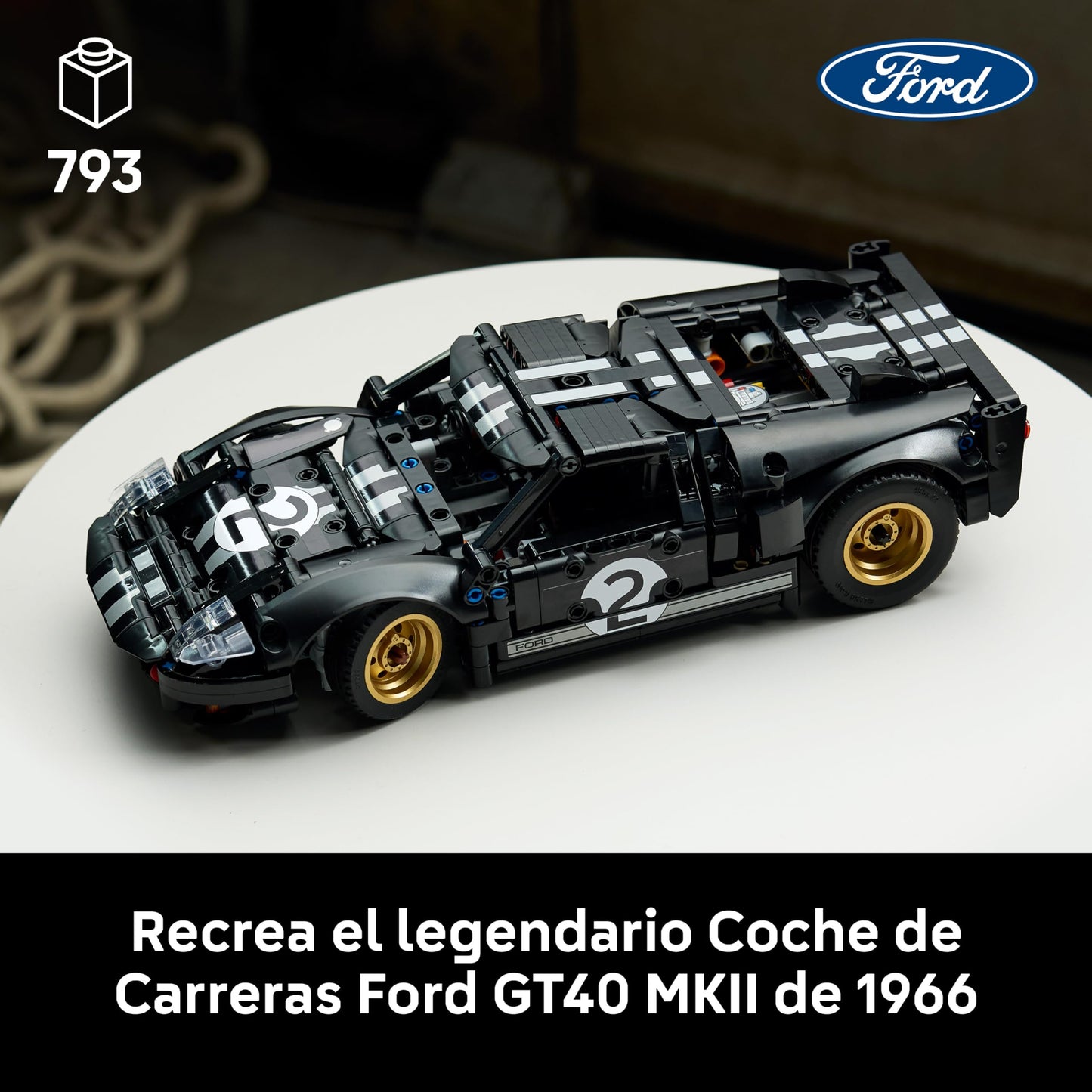 Technic 1966 Ford GT40 MKII Race Car Building Set – Collectible V8 Model Kit for Adults – Model 42223